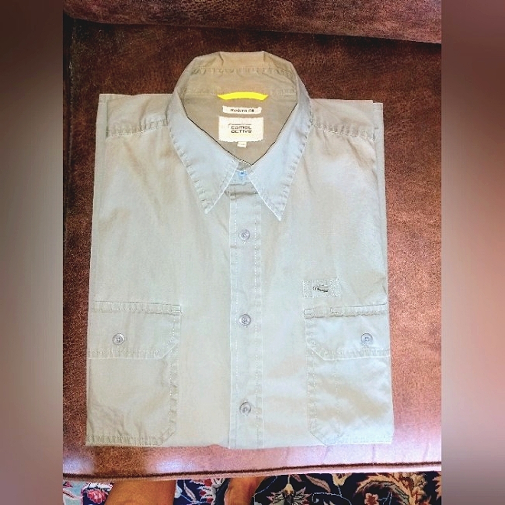 CAMEL ACTIVE Shirt Men XXL Short Sleeve Olive Green 100% Cotton